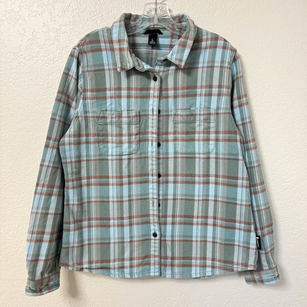 Cotopaxi Mero Organic Flannel Shirt Womens Large Blue Plaid Button Up